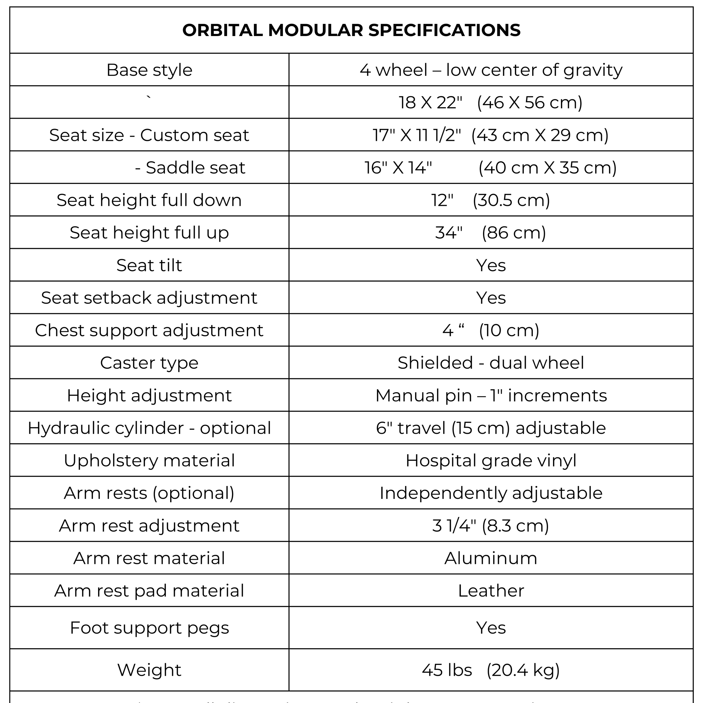 Orbital Modular ergonomic chair specifications