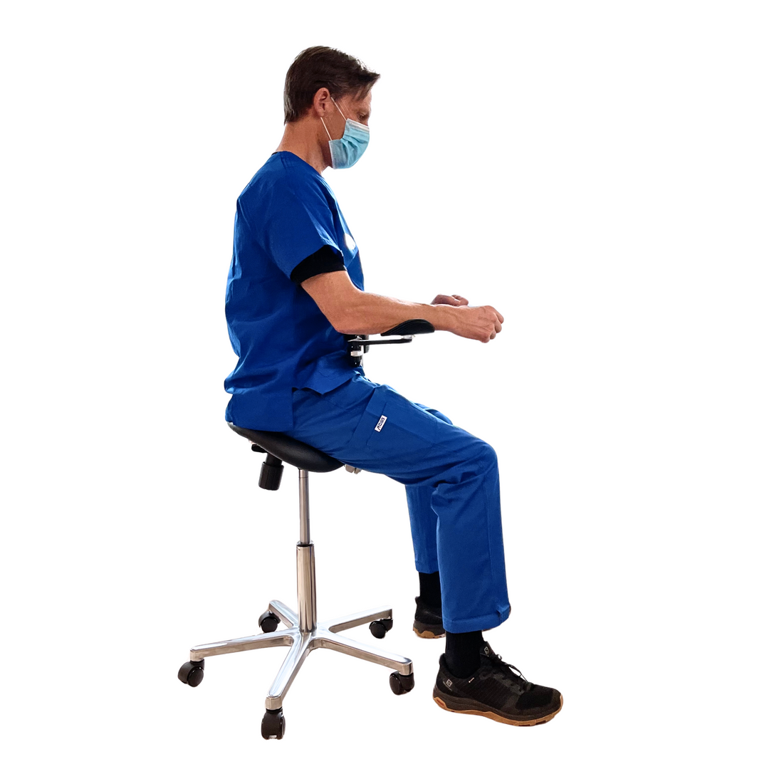 Ergonomic Stool for dentists, dental assistants, hygienists, surgeons, aestheticians, tattoo artists, beauty technicians, microsurgery, workplace, and other healthcare professionals.