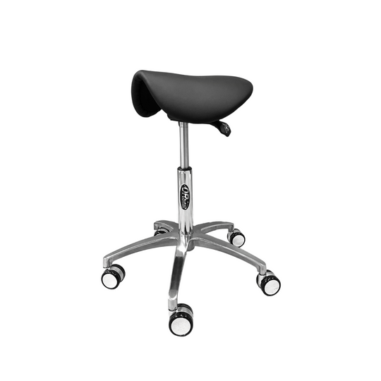 Ergonomic saddle stool for dentists, dental assistants, hygienists, surgeons, aestheticians, tattoo artists, beauty technicians, microsurgery, workplace, and other healthcare professionals.